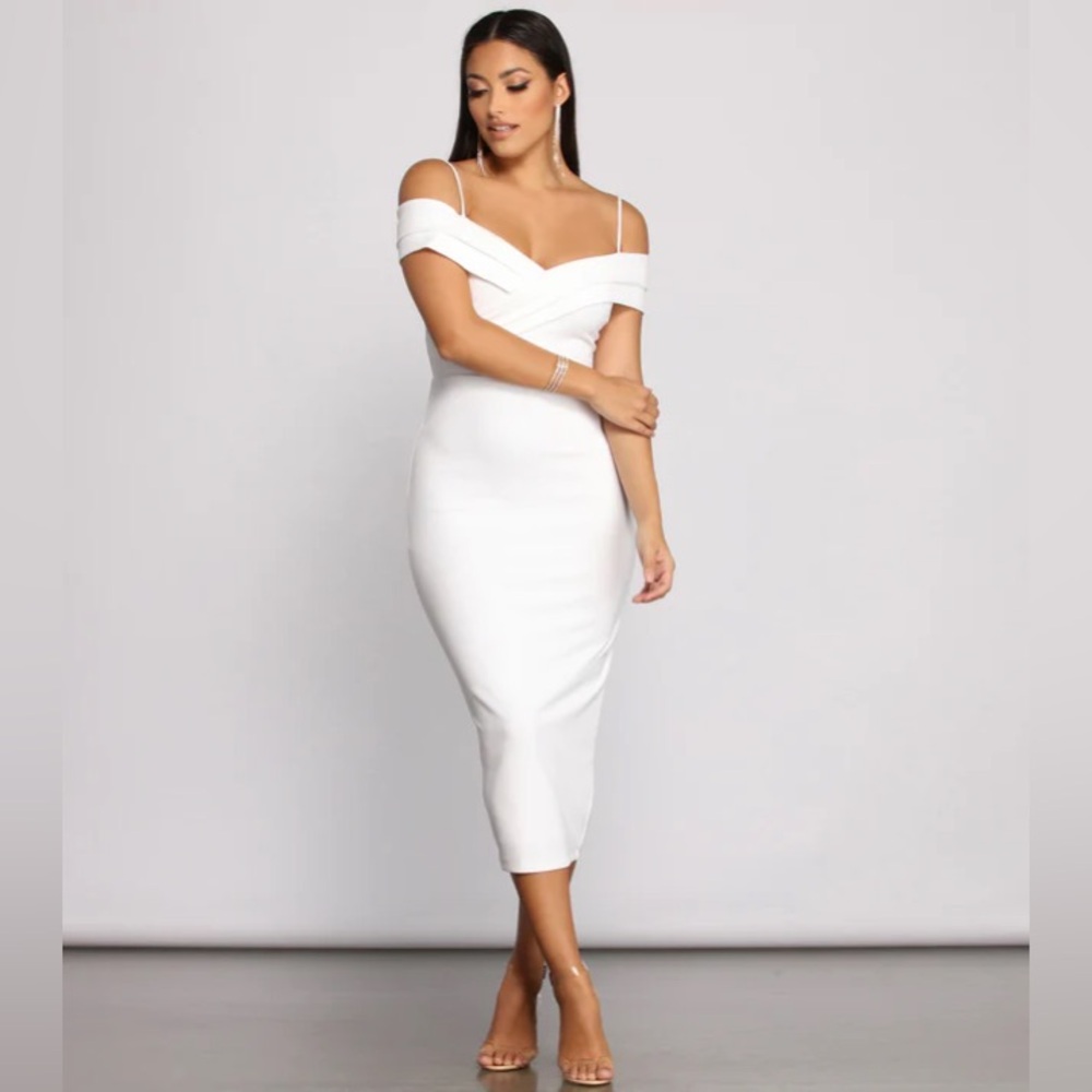 Windsor Valeria Formal Off The Shoulder Crepe Midi Dress Women’s size S